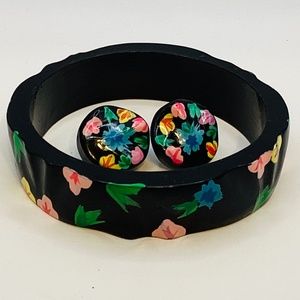 Hand Painted Acrylic Bangle Bracelet and matching Earrings